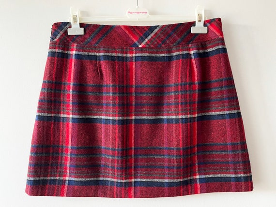 Tartan plaid mini skirt, Red gray checkered wool … - image 3