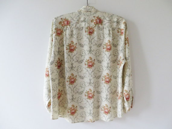 80s Floral Viscose Blouse Baroque Roses Print Top… - image 4