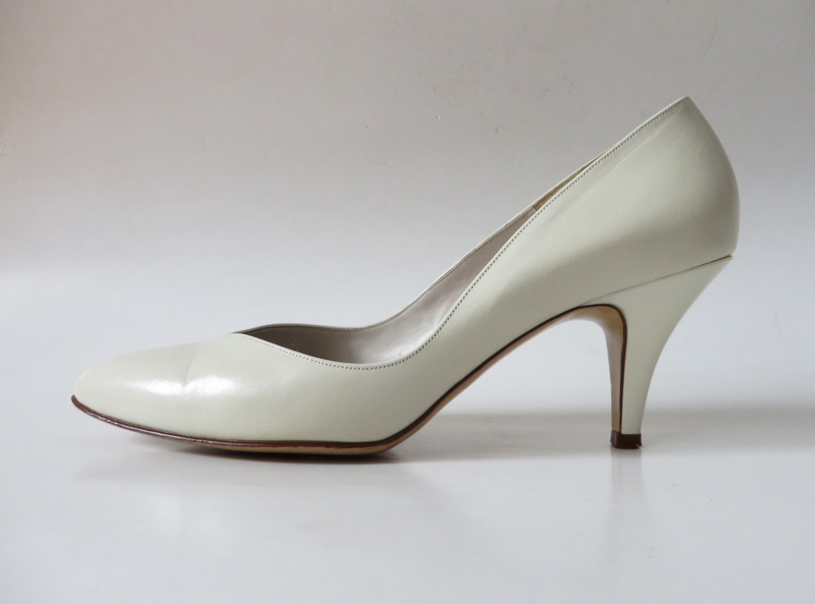 Ivory Leather Pumps Pointed Toe Shoes Leather Women's Etsy