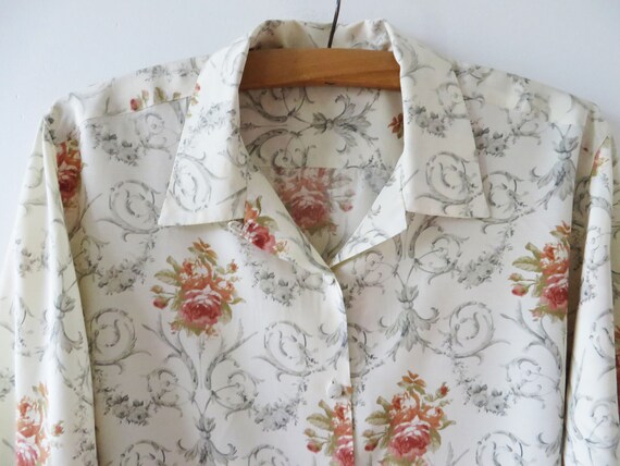 80s Floral Viscose Blouse Baroque Roses Print Top… - image 2