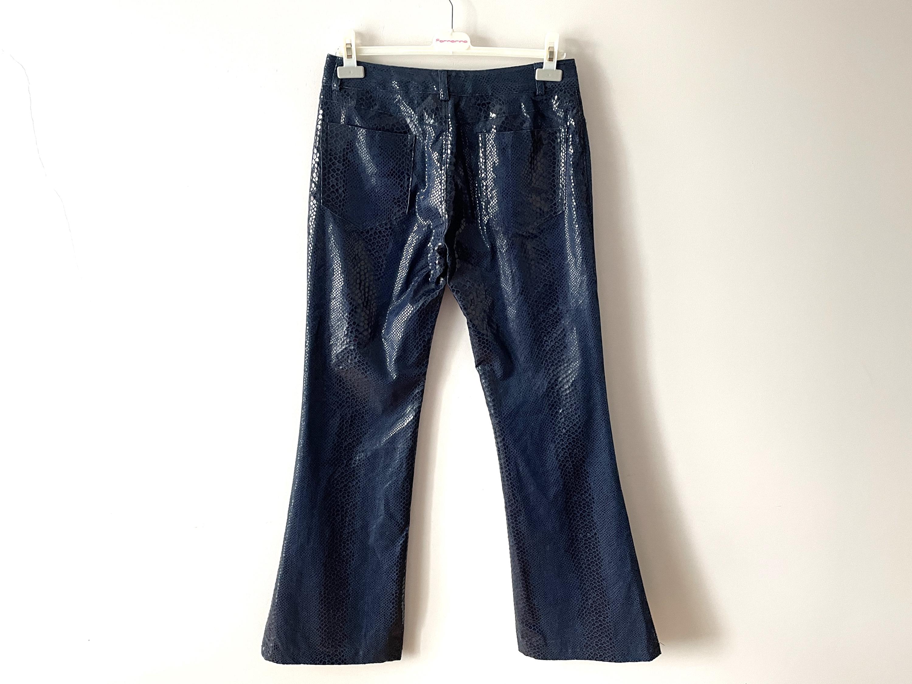 90年代ネイビーレプタイルプリントヴィーガンレザーパンツ