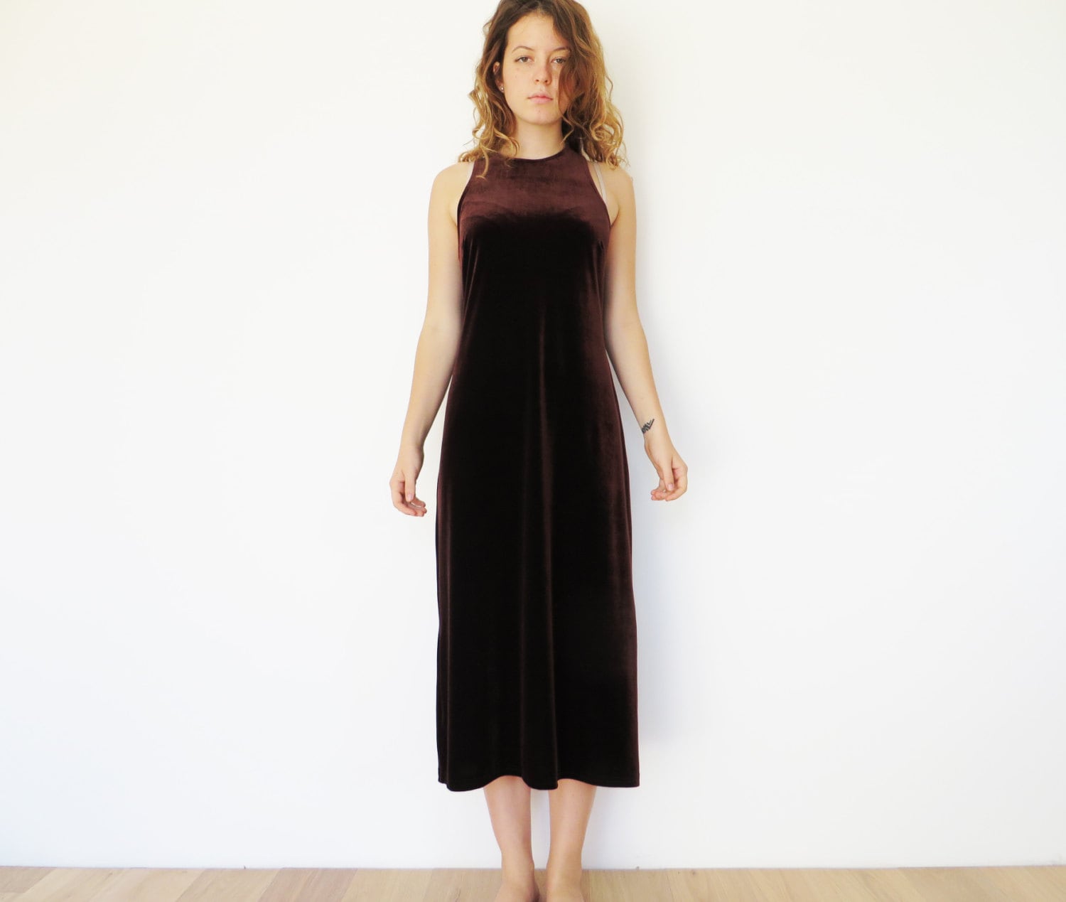 brown velvet bodycon dress