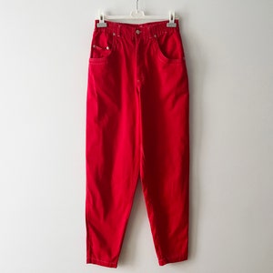 80s Bright red pants, high waist jeans style women&#39;s pants, scarlet red cotton trousers, gift idea for her, small size
