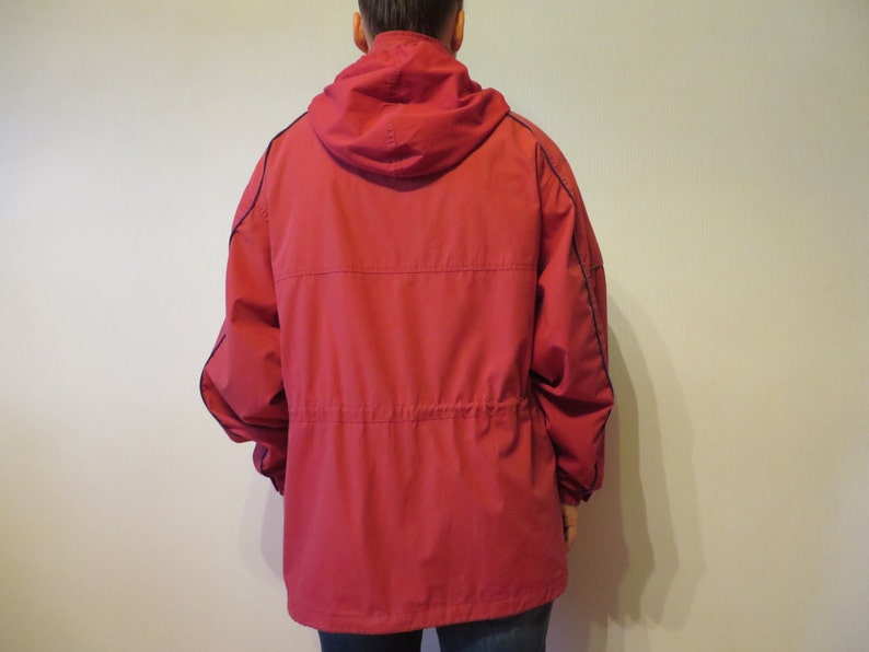 Vintage 80s Crimson Red Parka Jacket Long Hooded Windbreaker | Etsy