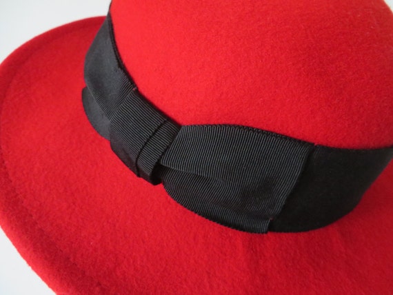 Bright Red Wide Brim Hat Hot Red Wool Fedora Hat … - image 3