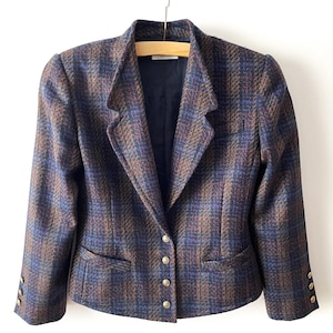 Vintage 80s Houndstooth Wool Blazer: Checkered Office Jacket, Medium