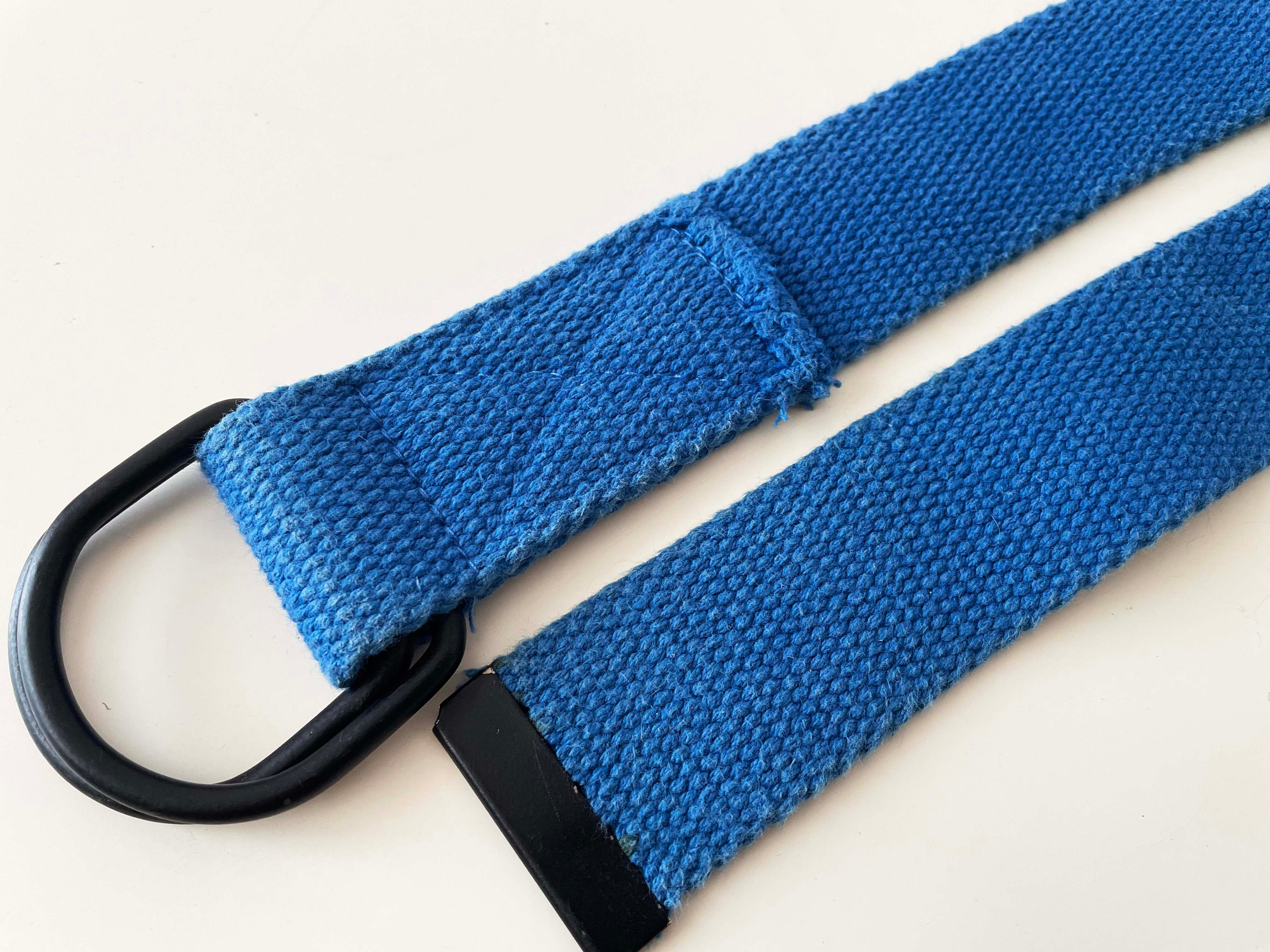Vintage Blue Canvas Webbing Belt: Vegan Woven D-ring Waist  display picture 2