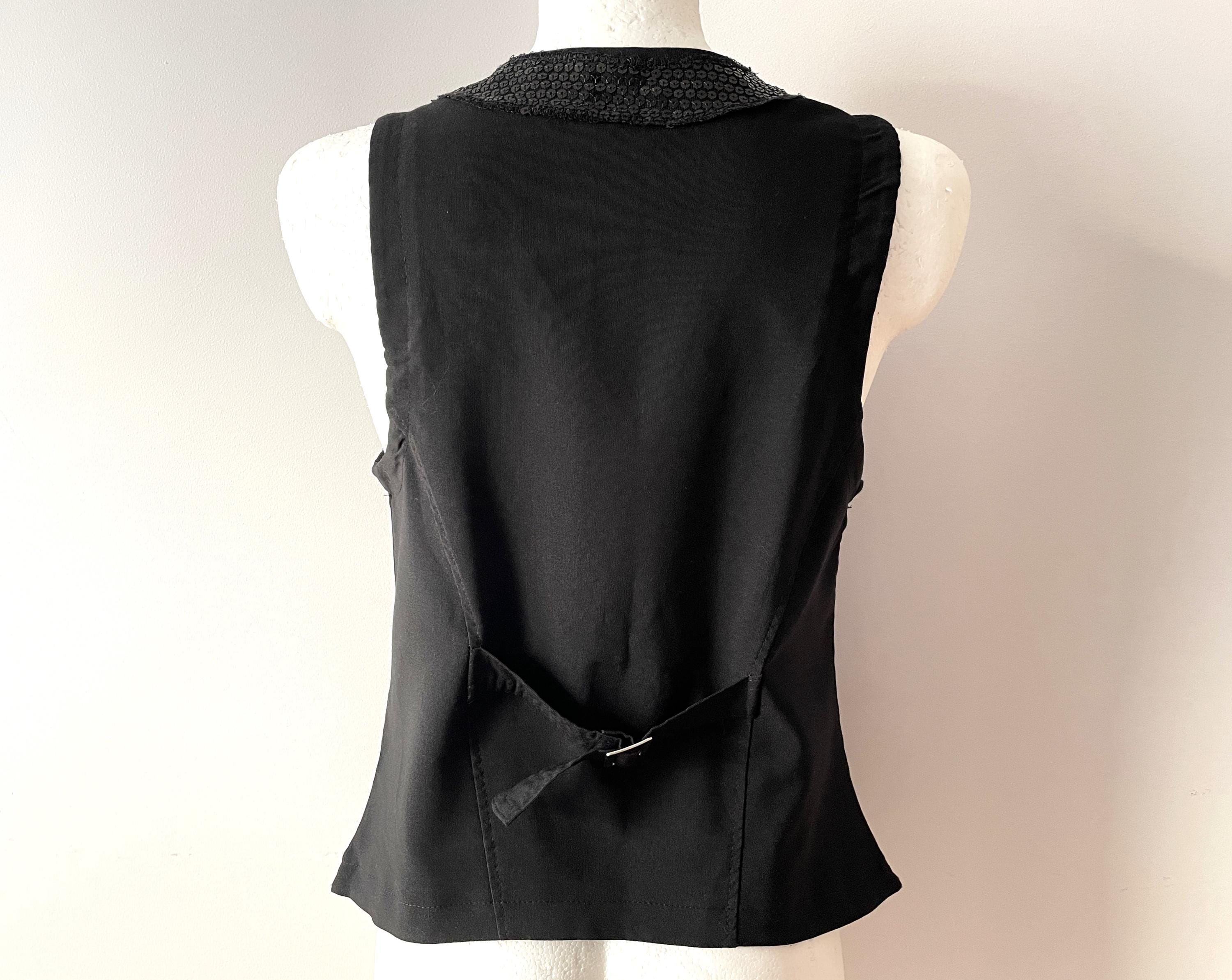 ヴィンテージブラックスパンコール刺繍ベスト：スチームパンク 