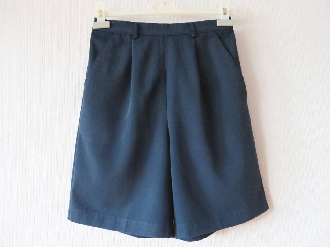 Vintage 80s Navy Blue Bermuda Shorts Elastic High Waist Dark Blue ...