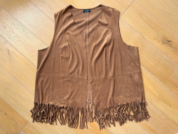 Vegan leather vest, brown fringe waistcoat, faux … - image 6