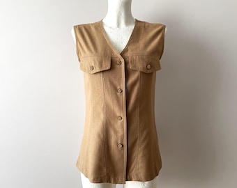 Vintage Raw Silk Vest Top: Sleeveless Fitted Waistcoat, Small