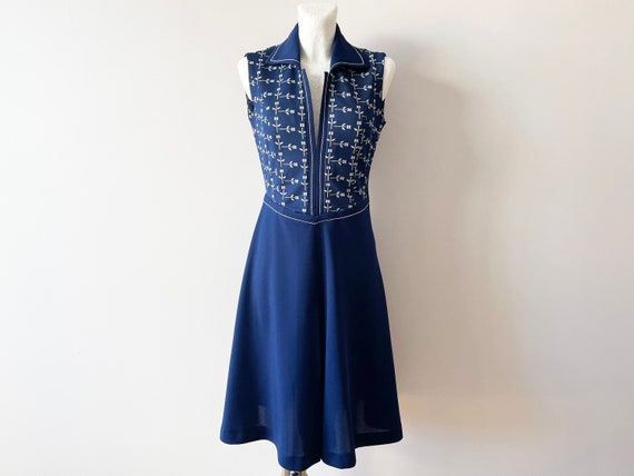 70s Navy summer dress, Sleeveless women's gown, d… - image 1