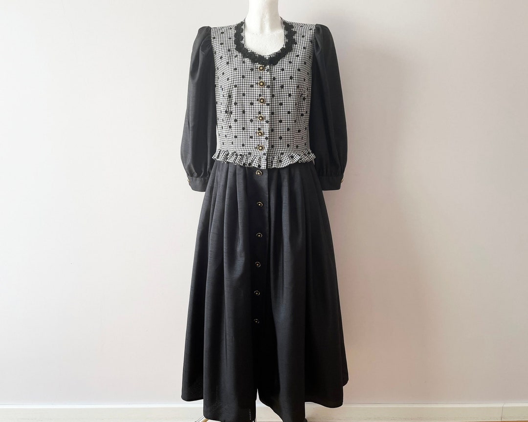 Dirndl Dress, Women's Taffeta Trachten Gown, Austrian Alpen Puff Sleeve ...