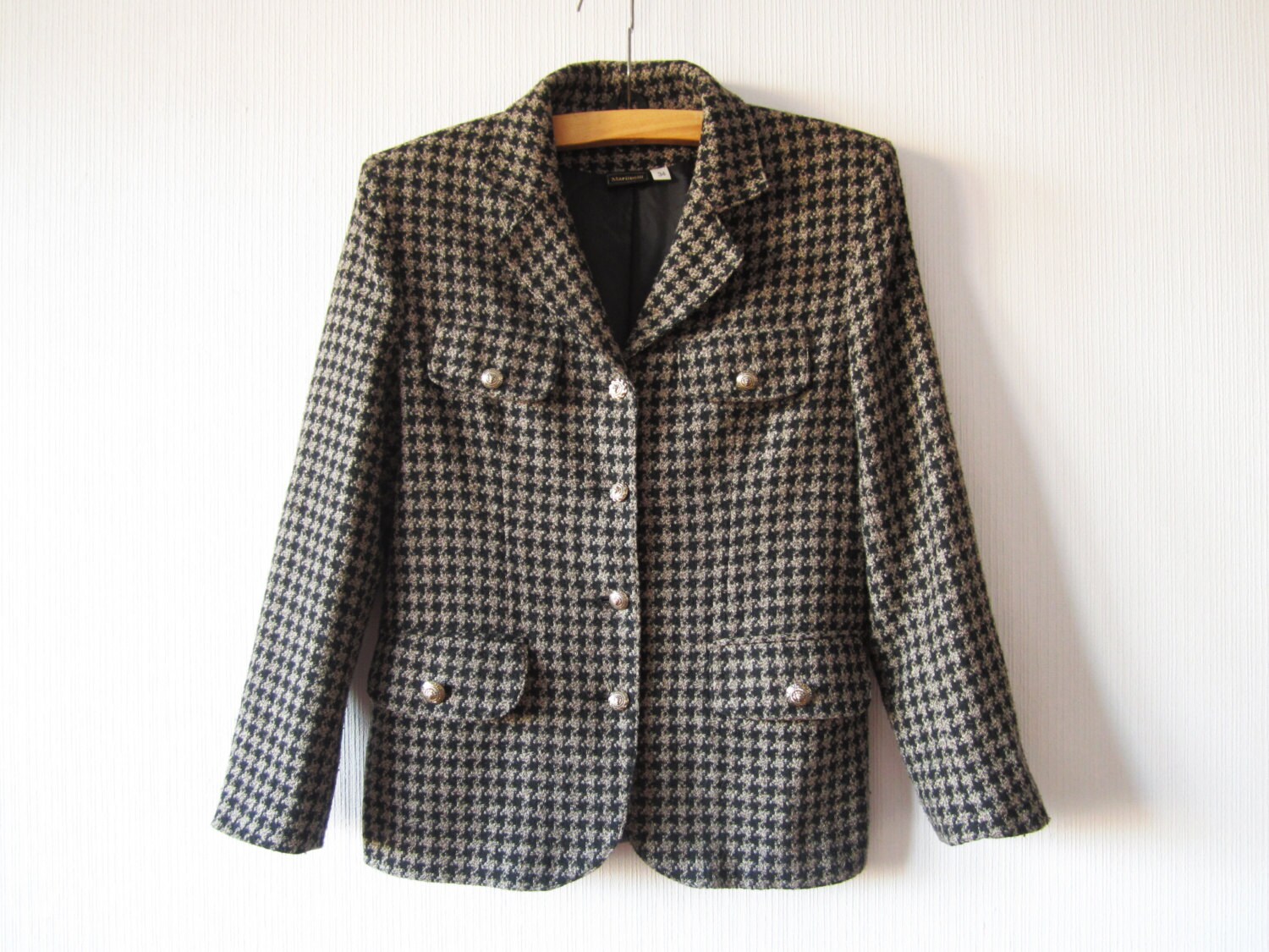 Houndstooth Jacket Brown Black Womens Wool blend Blazer Lion Etsy