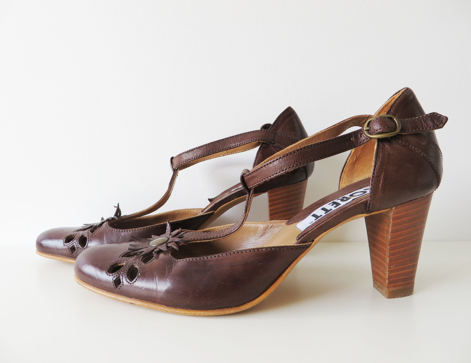 US 5 Brown Mary Janes Genuine Leather Ankle Straps Shoes Etsy