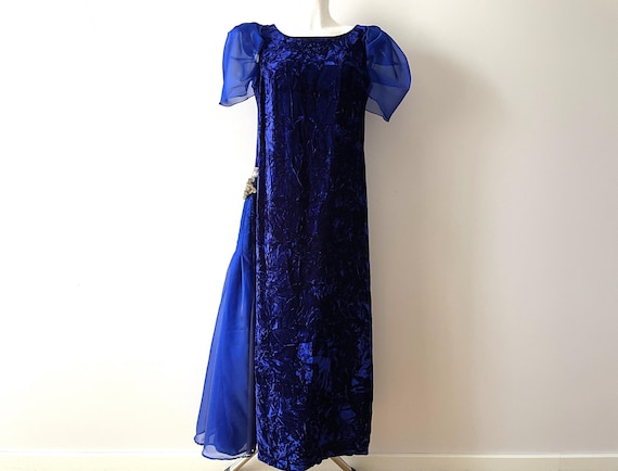 Vintage Cobalt Blue Velvet Maxi Dress: Embroidered Holiday Gown, Medium -  Etsy Israel