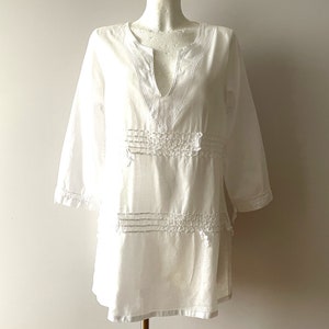 White embroidered top, Cotton batiste blouse, embroidery tunic, long sleeve summer blouse, women&#39;s lightweight shirt, gift for her, medium