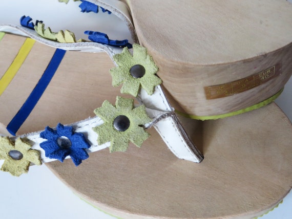 Floral Leather Wooden Flip Flops Women's Sliders … - image 5