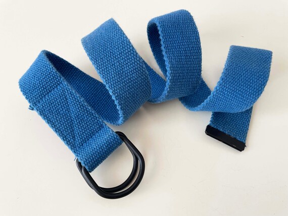 Vintage Blue Canvas Webbing Belt: Vegan Woven D-ring Waist  display picture 2