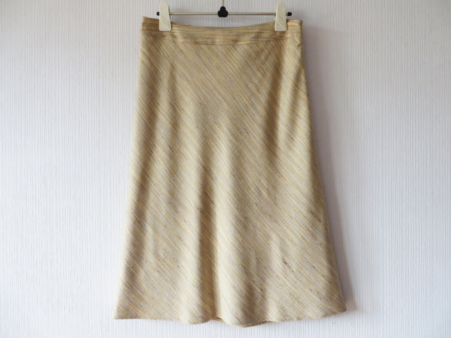 Beige A Line Skirt High Waisted Linen Blend Knee Length Lined Women s Skirt Medium Size Etsy Australia