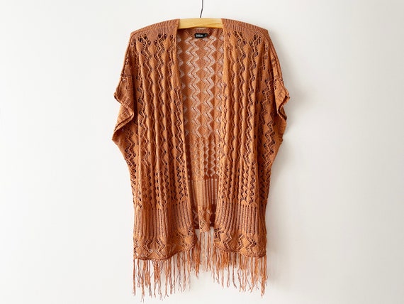 Knitted fringe vest, brown women's Boho waistcoat… - image 1