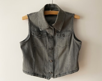 Gray denim vest, cropped women's summer top, country western cowgirl Waistcoat, denim jean vest, gift for her, size medium