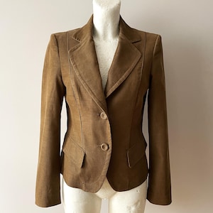 Brown corduroy blazer,  Women&#39;s formal cotton jacket, Long sleeve fitted micro corduroy blazer, office wear, gift idea for her