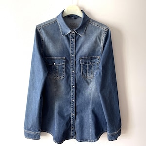 Camisa vaquera vintage lavada: Blusa vaquera estilo western para mujer, talla pequeña