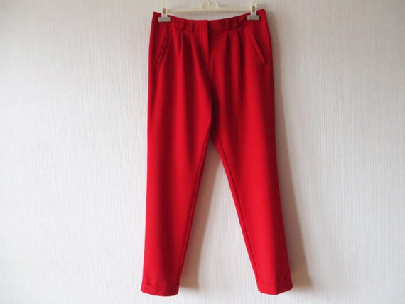 Vintage 80s Bright Red Pants High Waist Pants Jeans Style Pants