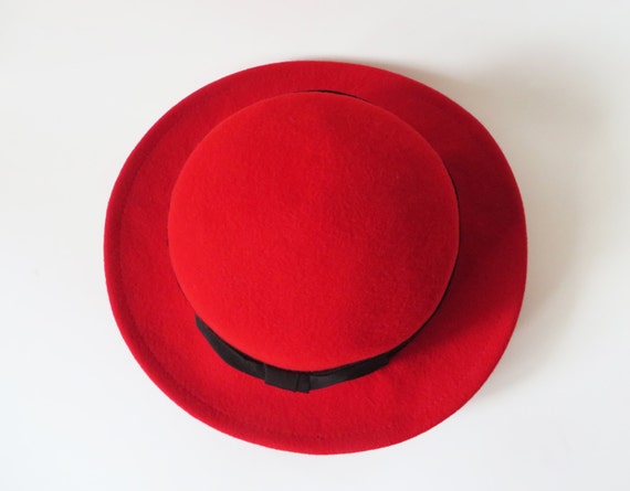 Bright Red Wide Brim Hat Hot Red Wool Fedora Hat … - image 4