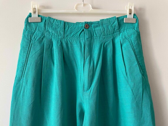 80s Emerald green women summer pants, High waist … - image 2