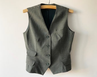 Gray plaid women's vest, Steampunk waistcoat, fitted wool blend vest, sleeveless blazer, women clothing, office wear, gift for her, medium