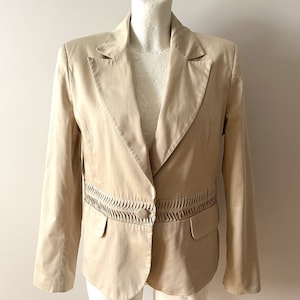 Beige women's blazer, Formal summer jacket, fitted sand beige blazer, long sleeve jacket, women office wear, size medium