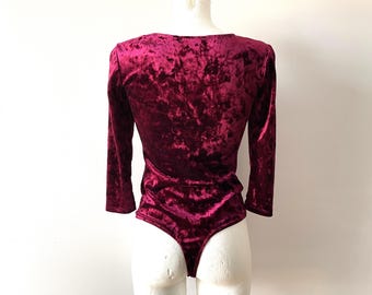 Body de terciopelo vintage: Leotardo burdeos de manga larga - Talla M