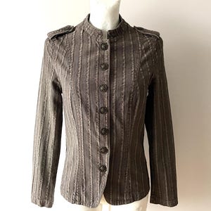 Women's striped blazer, lightweight unlined jacket, brown cotton fitted blazer, women mandarin collar jacket, gift idea for her, size small