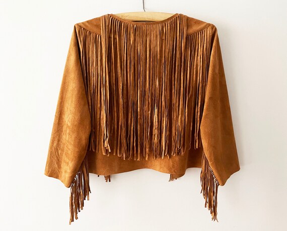 Cowgirl Fringe Jacket Caramel Brown Vegan Suede Le