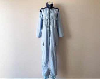 80s CIS One piece ski suit, Retro sky blue snowsuit, hipster winter wear, snow gear jumpsuit, snowboard, snow oweralls, size medium