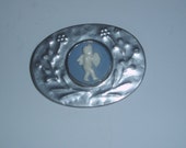Vintage Cupid Angel Pin Cameo Blue White Wedgwood Jasper Type