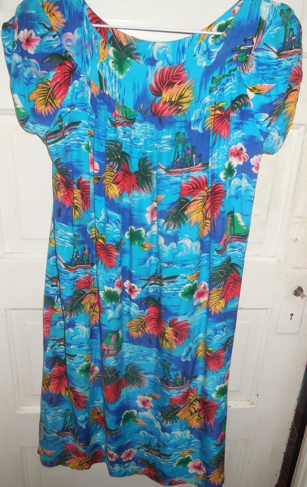 Vintage Hawaiian Mumu Dress Floral Rayon 60s Made in Hawaii Label - Etsy