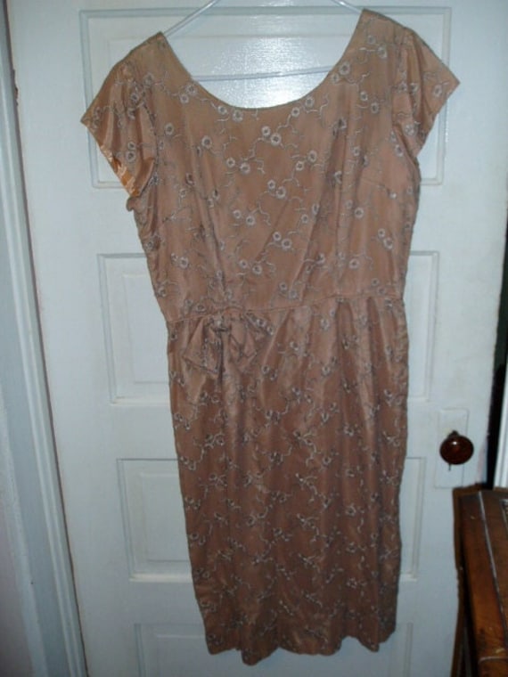50s Cocktail Lace Dress Original PETTY HITE Pastel Pink Sheer Embroidery
