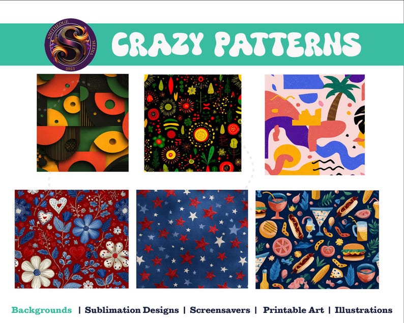 20 Crazy Patterns - INSTANT DOWNLOAD! Digital Print | Sublimation ...