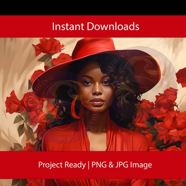 Red Hat Lady | 3 Printable Image | Beautiful Hat Lady - DIGITAL DOWNLOAD