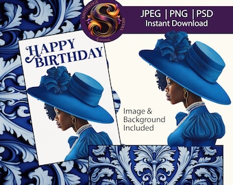 Blue Hat Lady| Elegant Lady| Happy Birthday Zeta Phi Beta Image  - INSTANT DOWNLOAD! Digital Print | Social Media | Cards