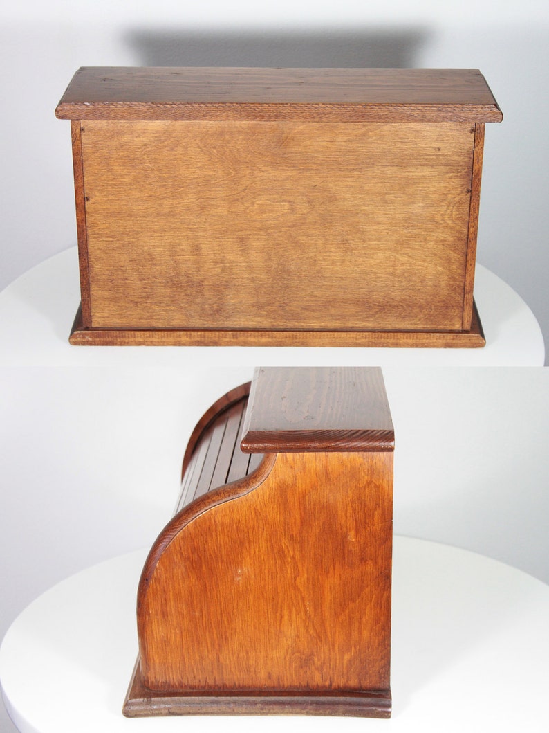 Vintage Wooden Roll Top Bread Box Etsy
