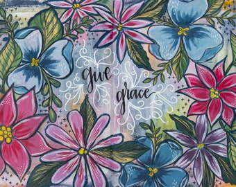 8x10 & 11x14 DIGITAL DOWNLOAD - "Give Grace" - Watercolour Lettering over Abstract Floral Background