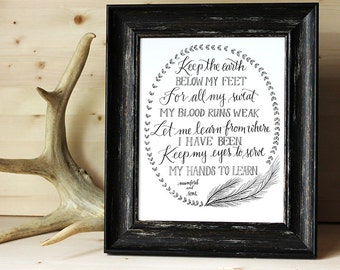 8x10 & 11x14 DIGITAL DOWNLOAD printable wall art - Mumford and Sons Hand Inked Lettering "Keep the Earth Below my Feet"