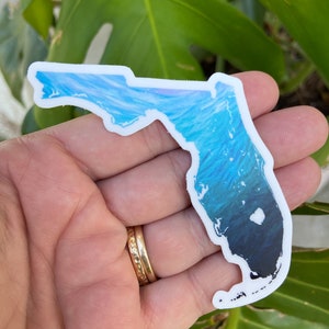 Autocollant vinyle Floride - cadeau côte est, autocollant bouteille d'eau pour ordinateur portable, eau de mer imperméable à l'eau de l'état de Floride
