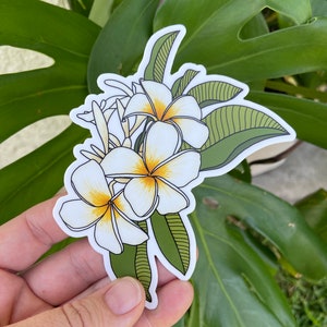 Sticker vinyle Plumeria - cadeau de la côte est, sticker bouteille d'eau pour ordinateur portable, fleurs de frangipanier tropicales imperméables