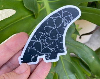 Surfboard Fin Vinyl Sticker - East Coast Gift, Laptop Water bottle Sticker, Waterproof Surf Ocean Water Plumeria Frangipani