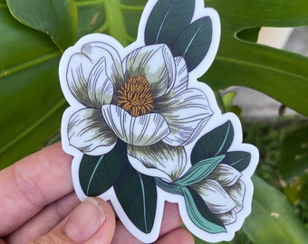 Magnolia Vinyl Sticker - Gift, Laptop Water bottle Sticker, Waterproof Tropical Floral